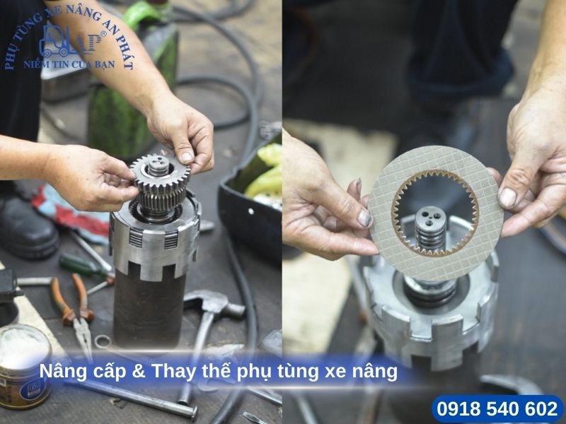 Quá trình An Phát thay mới bánh răng và lá côn xe nâng